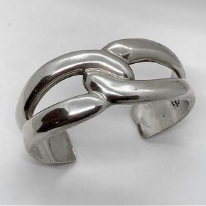 Vtg Taxco Sterling Silver Infinity Knot Bypass Design Cuff Bracelet | 45.6g